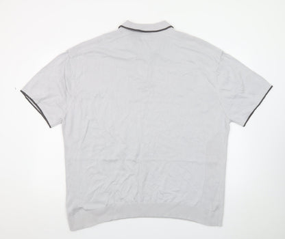Next Men's Grey 2XL Quarter Zip Polo Shirt Cotton Casual Top