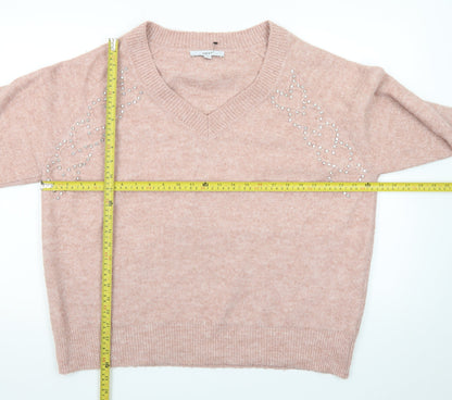 Next Women Pink Beaded V-Neck Pullover Jumper Size 16