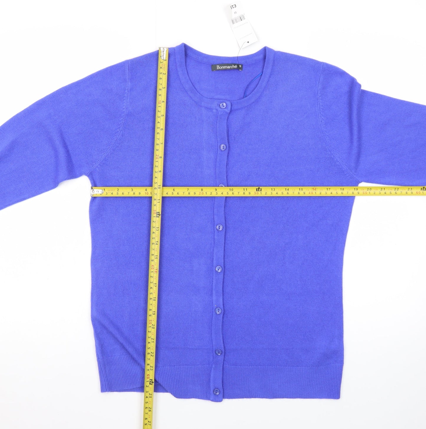 Bonmarché Women's Blue Size 12 Crew Neck Cardigan Jumper