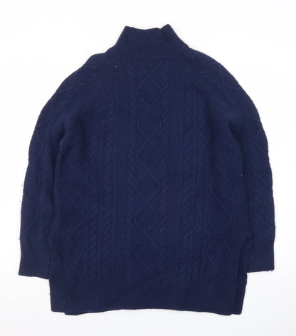 Reiss Women Blue Wool Mock Neck Cable-Knit Jumper XS