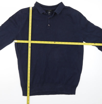 New Look Men’s Blue Long Sleeve Cotton Polo Shirt Size L