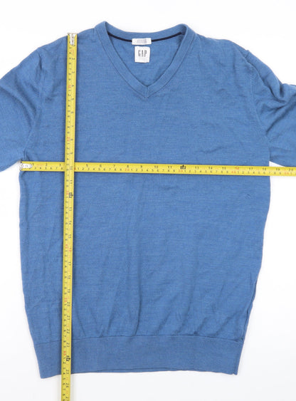 GAP Men's Blue V-Neck Merino Wool Jumper Size M