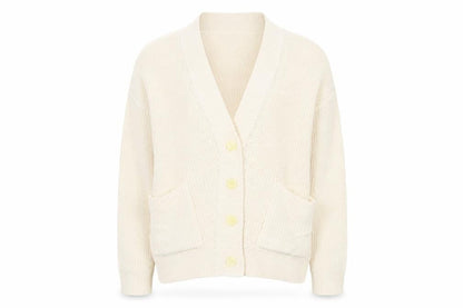 Stradivarius Women Ivory XS Knit Cotton Button Cardigan Jumper