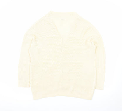 Stradivarius Women Ivory XS Knit Cotton Button Cardigan Jumper