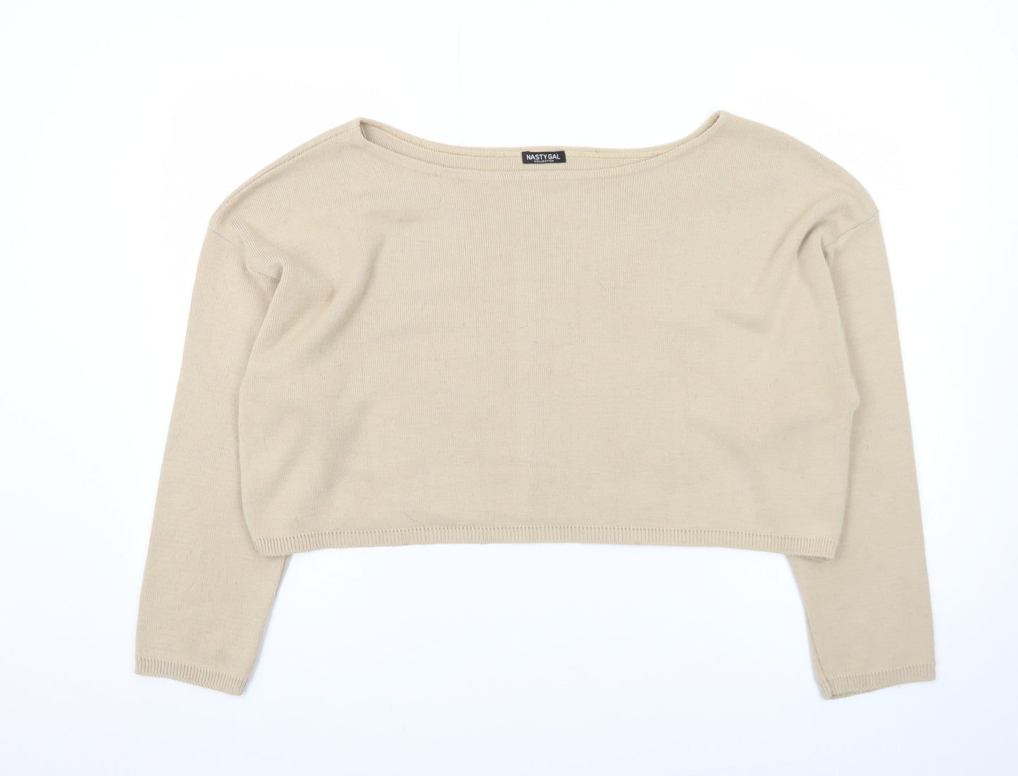 Nasty Gal Women’s Beige Boat Neck Relaxed Knit Pullover Jumper Size L