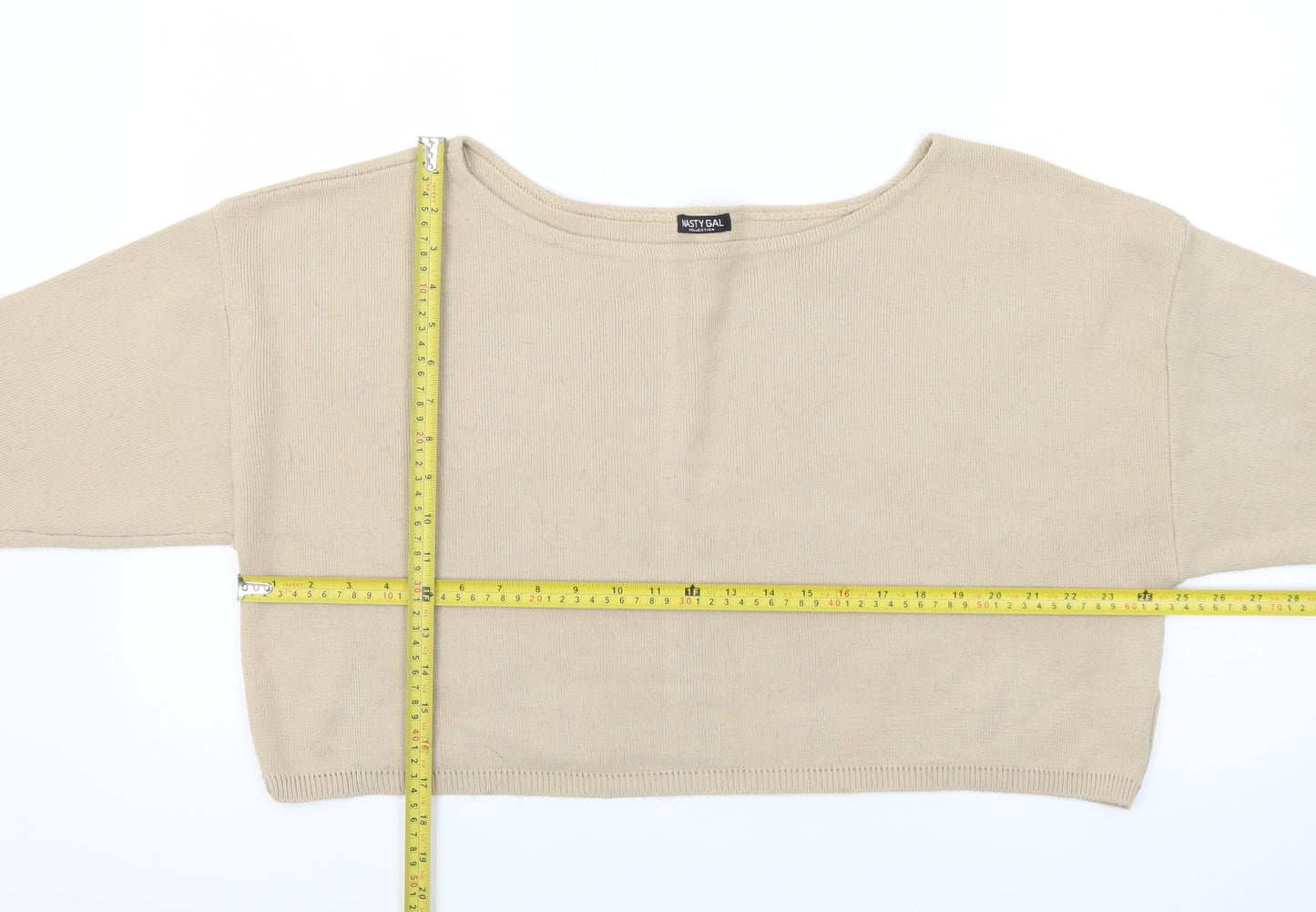 Nasty Gal Women’s Beige Boat Neck Relaxed Knit Pullover Jumper Size L