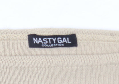 Nasty Gal Women’s Beige Boat Neck Relaxed Knit Pullover Jumper Size L