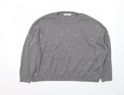 Stradivarius Womens Grey Beaded Knit Pullover Jumper XS