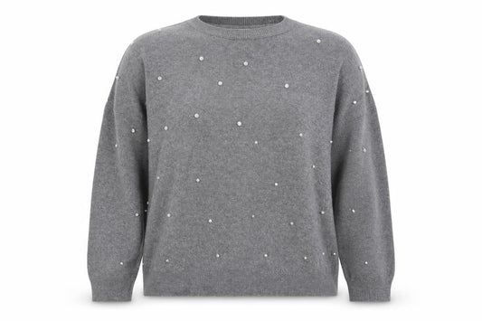 Stradivarius Womens Grey Beaded Knit Pullover Jumper XS