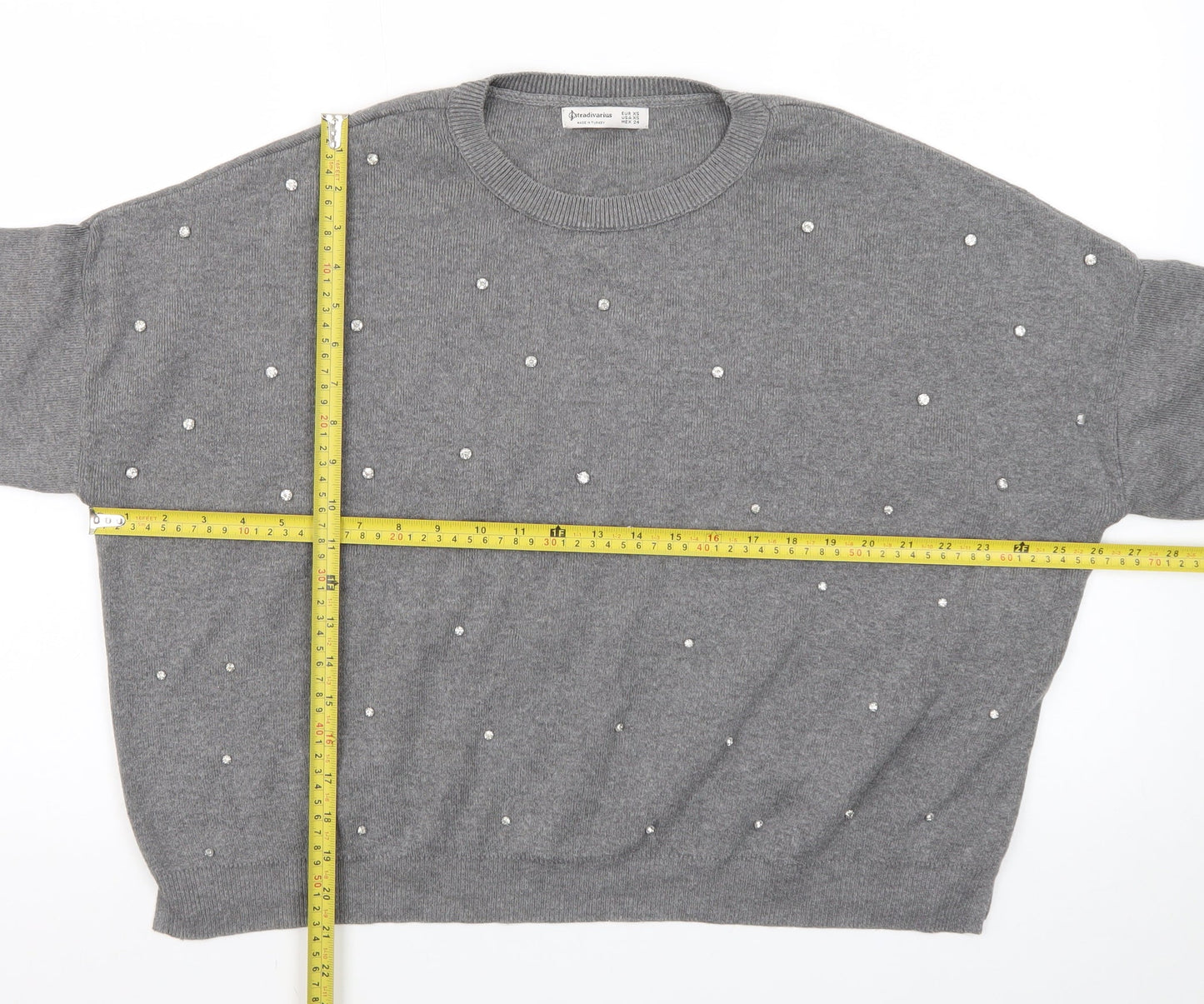 Stradivarius Womens Grey Beaded Knit Pullover Jumper XS