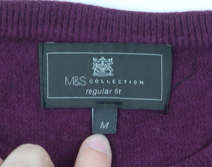 Marks and Spencer Men's Purple Wool Crew Neck Jumper M Regular Fit