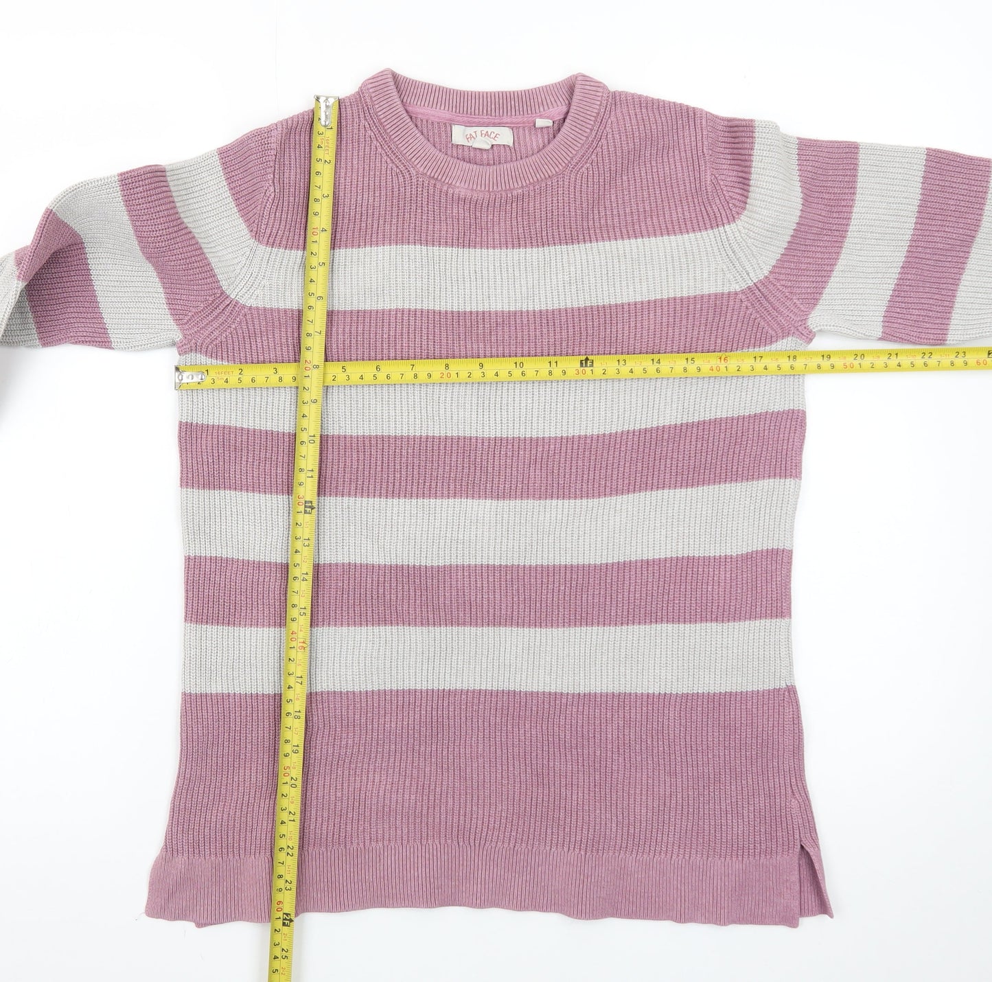 Fat Face Women Pink Stripe Cotton Wool Jumper Size 12