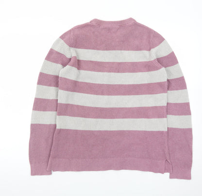 Fat Face Women Pink Stripe Cotton Wool Jumper Size 12