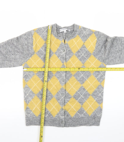 Uniqlo Ines de la Fressange Women's Grey Yellow Argyle Cardigan XS