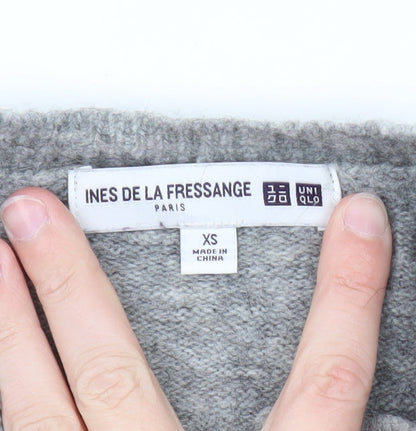 Uniqlo Ines de la Fressange Women's Grey Yellow Argyle Cardigan XS