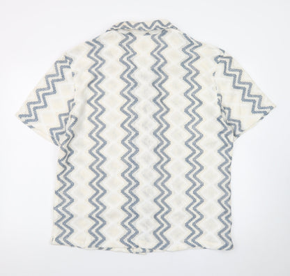 Marks and Spencer Men's Beige Blue Zigzag Knit Short Sleeve Cardigan M