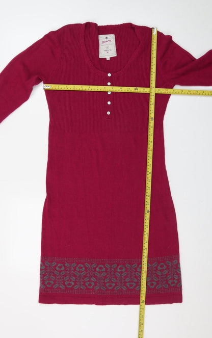 Mantaray Womens Red Knit Jumper Dress Size 12 Long Sleeve Casual