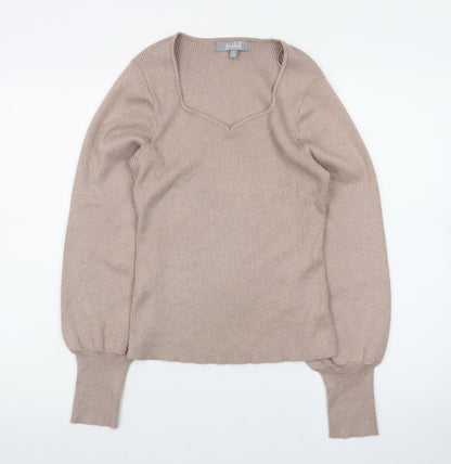 Marled Womens Beige V-Neck Knit Pullover Jumper Size M