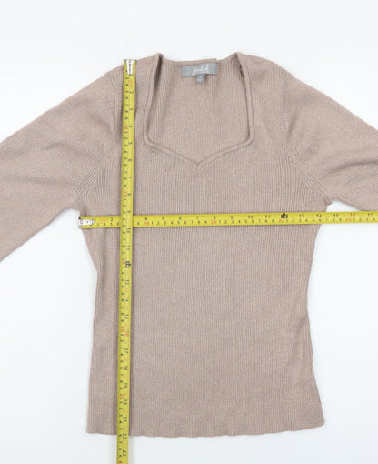 Marled Womens Beige V-Neck Knit Pullover Jumper Size M