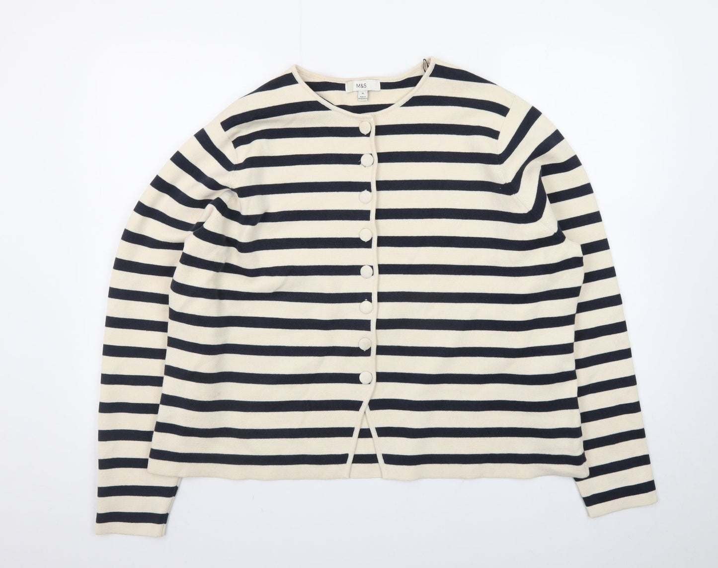 Marks and Spencer Women Multicoloured XL Striped Cotton Cardigan