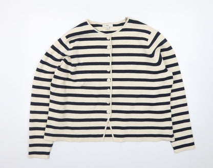 Marks and Spencer Women Multicoloured XL Striped Cotton Cardigan