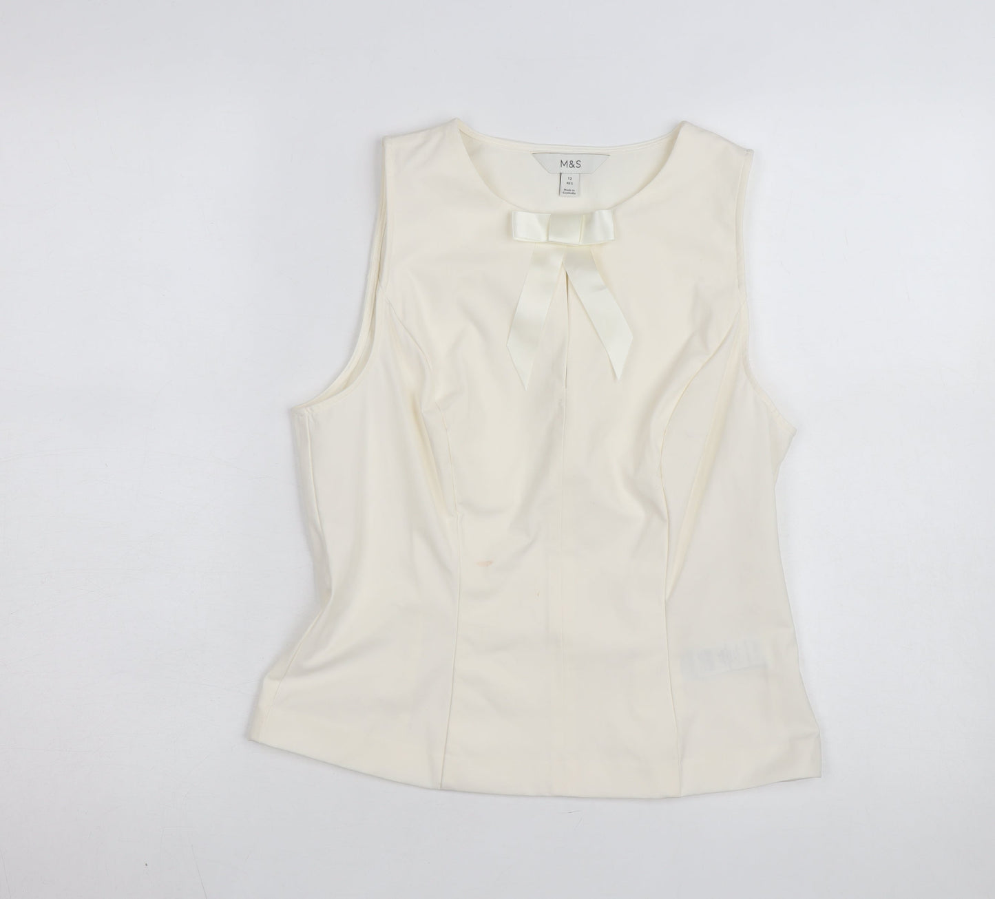 Marks and Spencer Women’s Ivory Sleeveless Bow Blouse Size 12 Regular