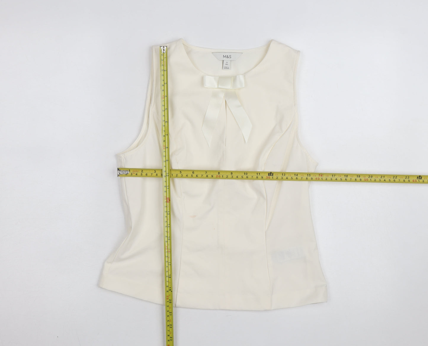 Marks and Spencer Women’s Ivory Sleeveless Bow Blouse Size 12 Regular