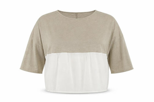 Zara Women Beige Colourblock Relaxed Knit Chiffon Blouse M