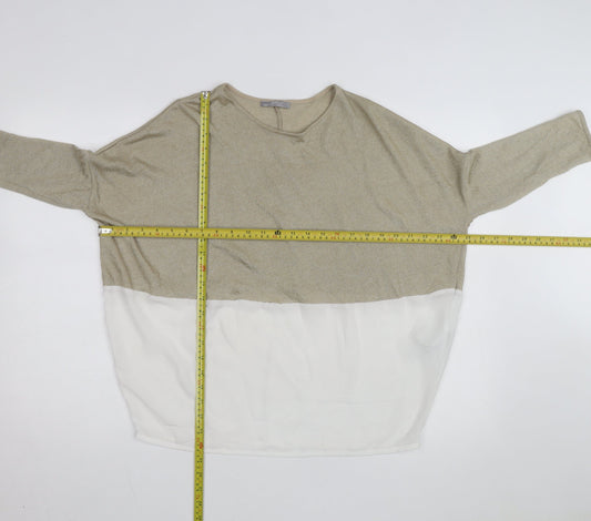 Zara Women Beige Colourblock Relaxed Knit Chiffon Blouse M