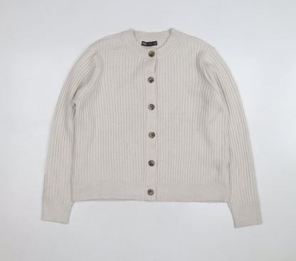 Marks and Spencer Women Beige Cotton Knit Cardigan L