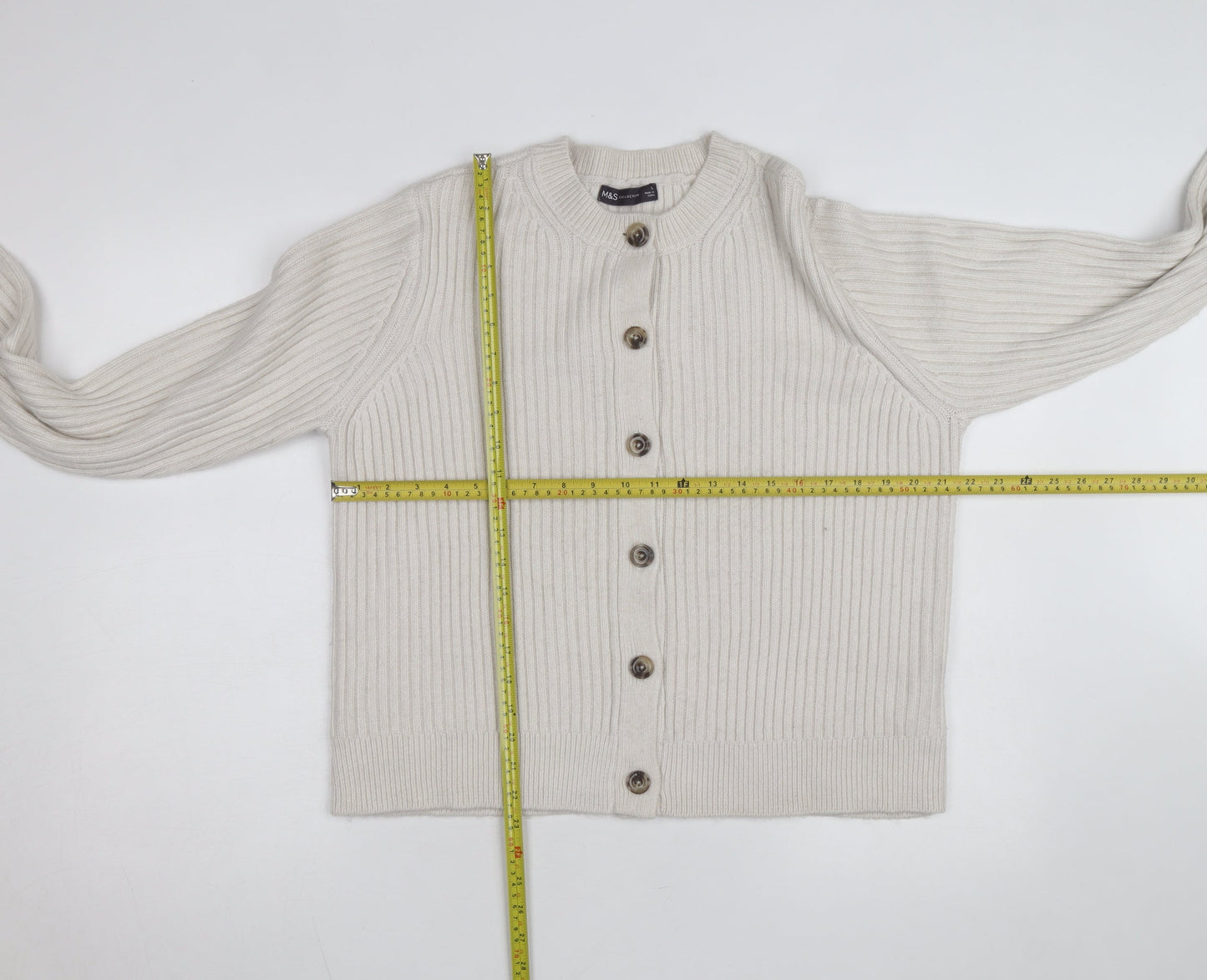 Marks and Spencer Women Beige Cotton Knit Cardigan L