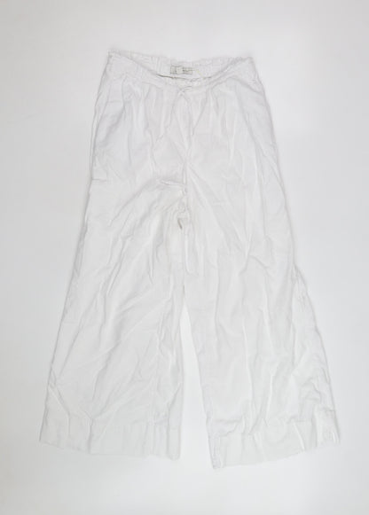 Marks and Spencer Women's White Linen Wide-Leg Trousers Size 8 Short