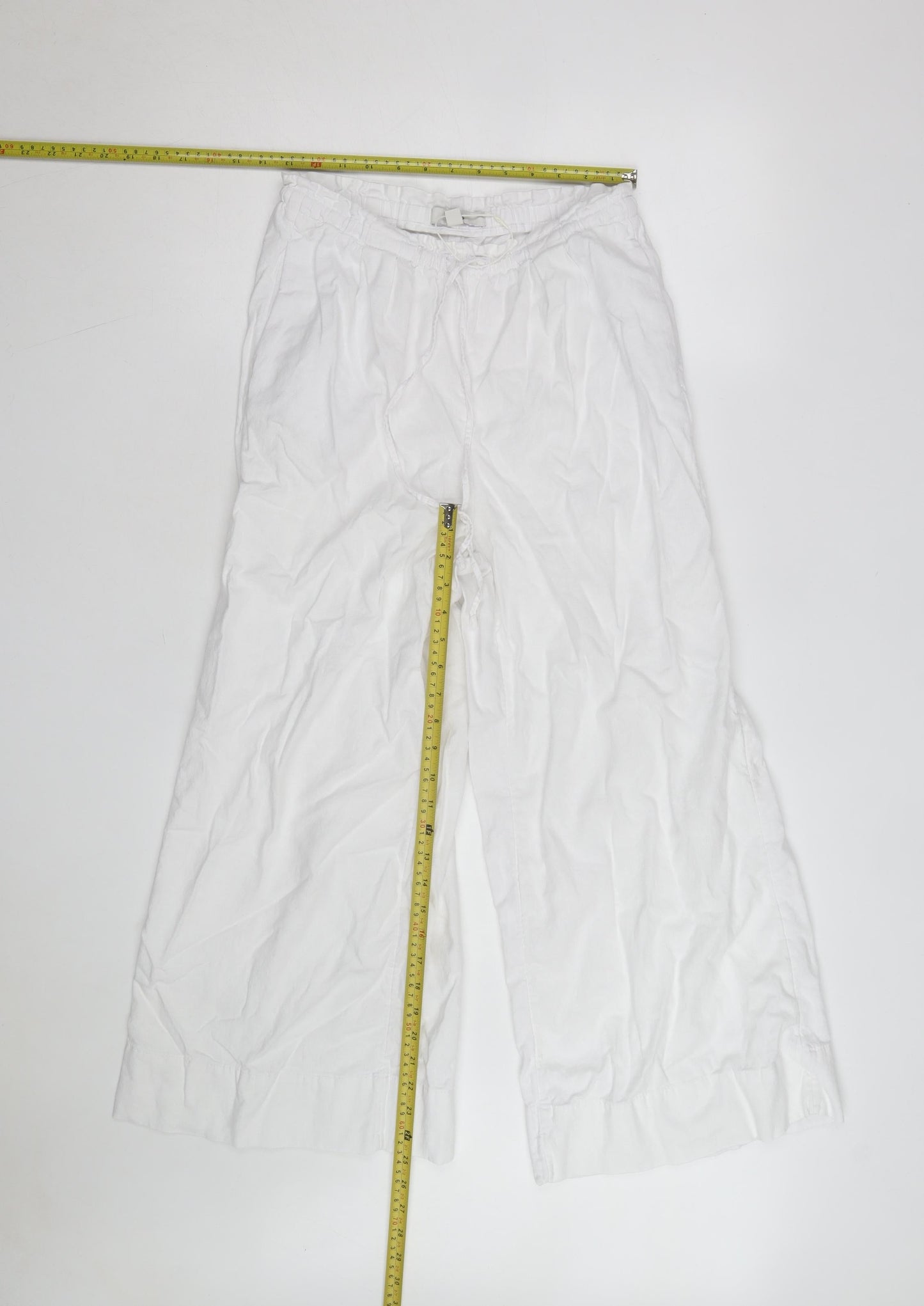 Marks and Spencer Women's White Linen Wide-Leg Trousers Size 8 Short