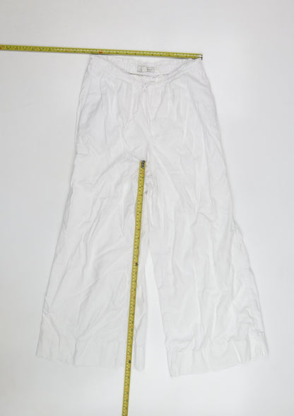Marks and Spencer Women's White Linen Wide-Leg Trousers Size 8 Short