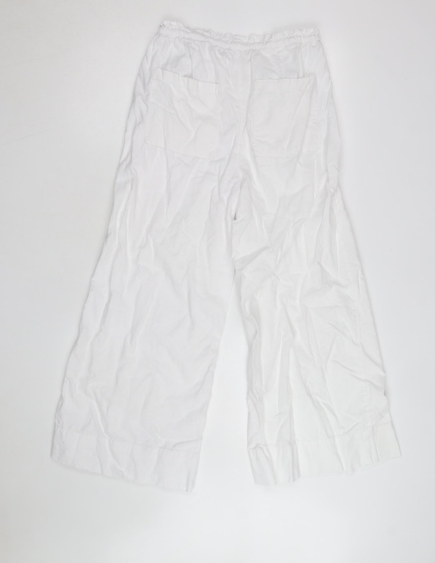 Marks and Spencer Women's White Linen Wide-Leg Trousers Size 8 Short