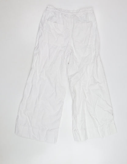 Marks and Spencer Women's White Linen Wide-Leg Trousers Size 8 Short