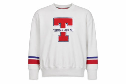 Tommy Jeans Men's White L Crew Neck Pullover Logo Sweatshirt