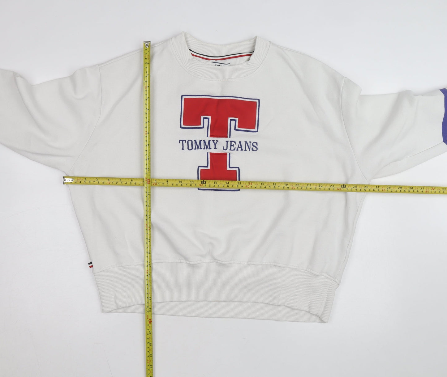 Tommy Jeans Men's White L Crew Neck Pullover Logo Sweatshirt