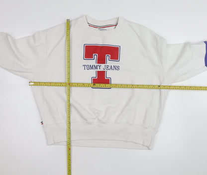 Tommy Jeans Men's White L Crew Neck Pullover Logo Sweatshirt