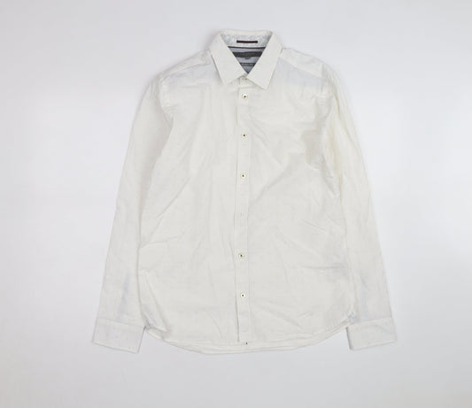 Ted Baker Men's White 15.5in Classic Long Sleeve Button-Up Shirt