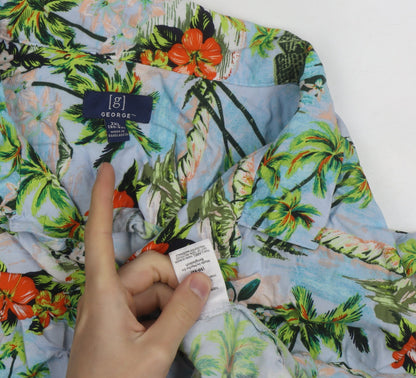 George Men’s Multicoloured 2XL Hawaiian Button-Up Shirt