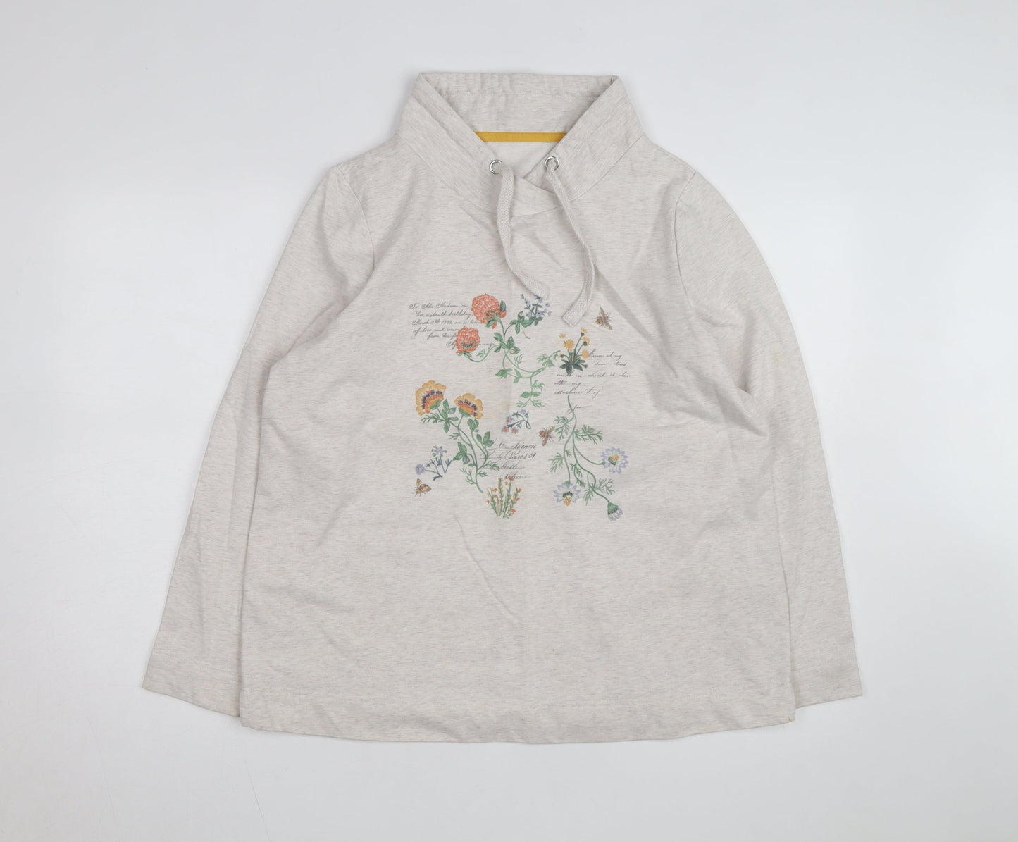 Bonmarché Women Beige Floral Print Pullover Hoodie Size 16