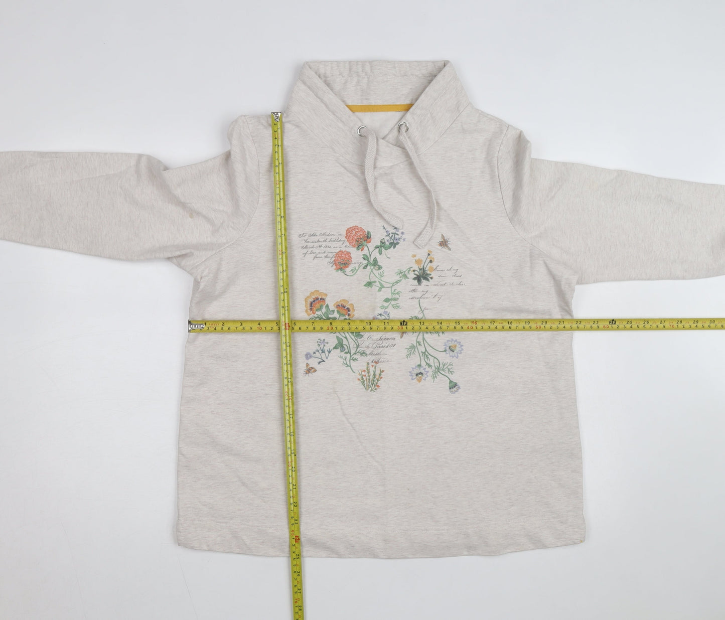 Bonmarché Women Beige Floral Print Pullover Hoodie Size 16