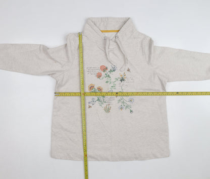 Bonmarché Women Beige Floral Print Pullover Hoodie Size 16