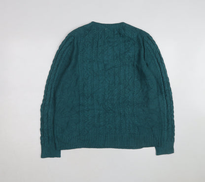 L.L.Bean Mens Green Cable-Knit Cotton Jumper Size L Crew Neck