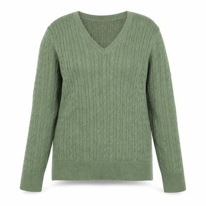 Eddie Bauer Women Green Cable-Knit V-Neck Cotton Jumper M