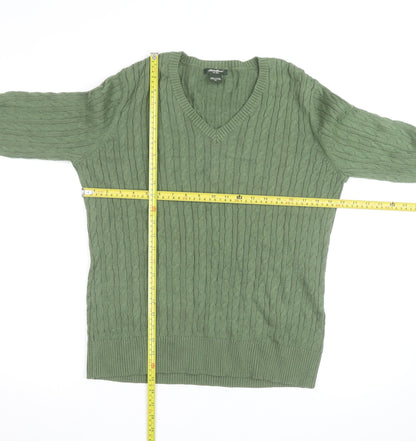 Eddie Bauer Women Green Cable-Knit V-Neck Cotton Jumper M