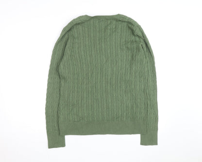 Eddie Bauer Women Green Cable-Knit V-Neck Cotton Jumper M