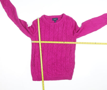 Lands' End Women's Pink Cable-Knit Cotton Jumper M 10-12 Crew Neck