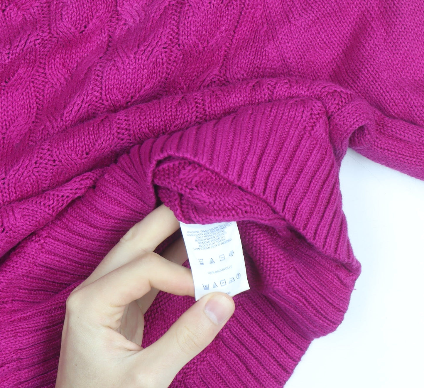 Lands' End Women's Pink Cable-Knit Cotton Jumper M 10-12 Crew Neck